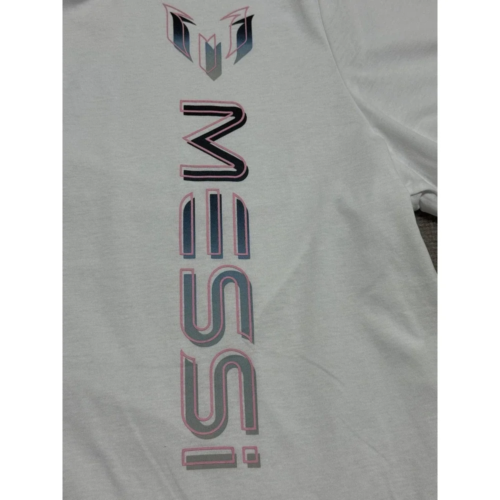 MESSI Shirt Mens 3XL White Short Sleeve Vertical Gradient Logo‎ Soccer T-Shirt